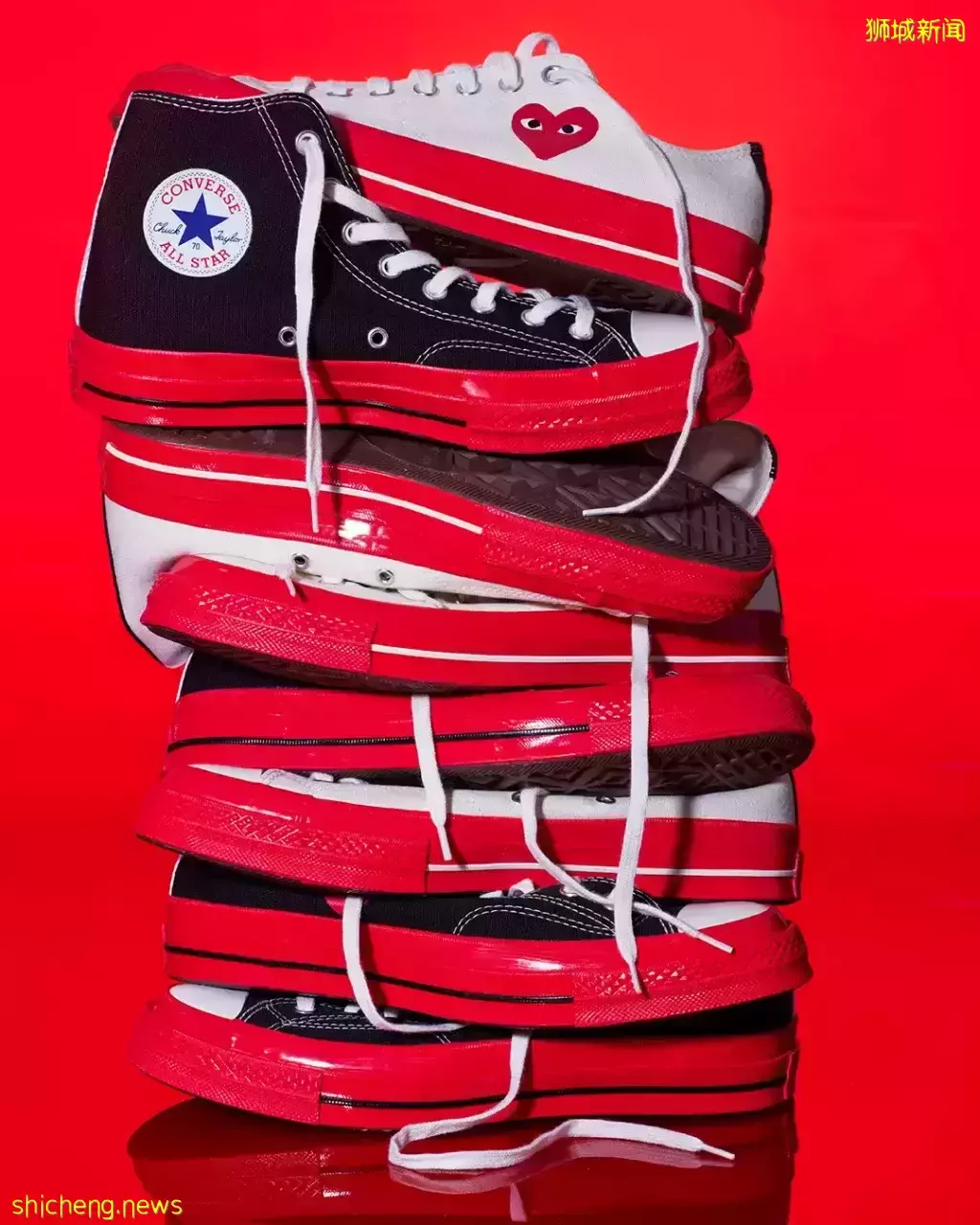 全新Converse x PLAY Comme des Garçons联名系列！酷炫爱心Logo+大胆红色胶条鞋底设计，一眼就爱住