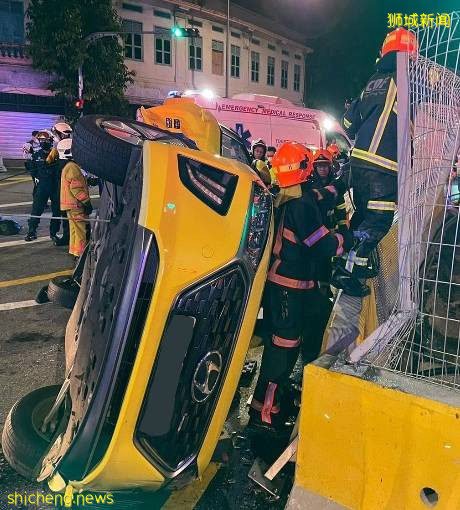 新加坡昨天凌晨发生交通事故,精英灾难援助和救援队上阵救伤员