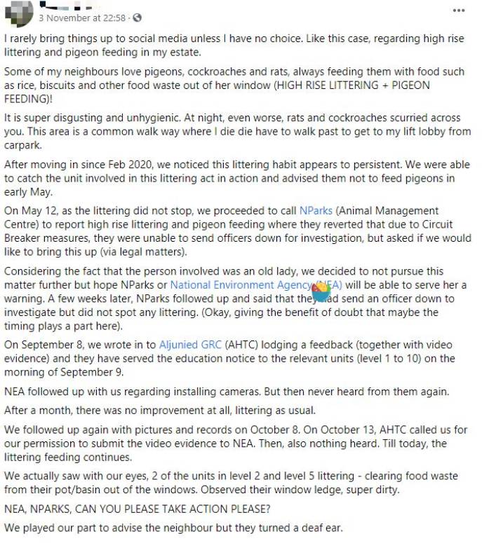 Aljunied社區一些居民從窗戶亂丟垃圾,這也太