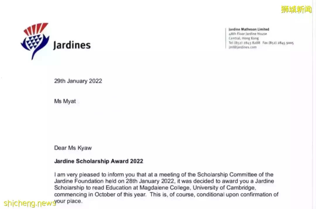 全额奖学金入读剑桥大学,缅甸17岁少女求学新加坡梦想成真