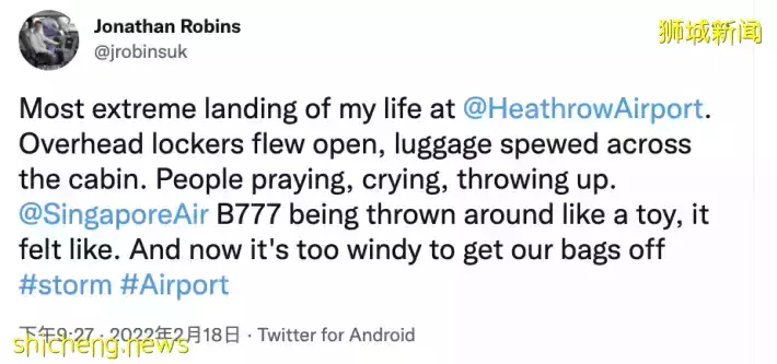 千钧一发!新航飞机在伦敦遭遇最强风暴惊险着陆