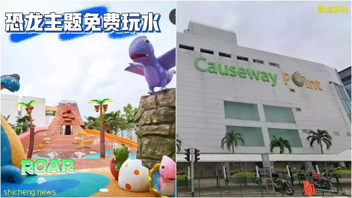 Causeway Point 免费水上乐园: 有火山的恐龙湿地游乐区