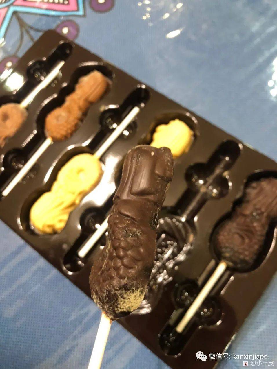 在裕华国货买了一盒鱼尾狮巧克力,回到家打开一看发霉了