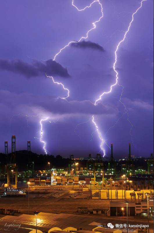 新加坡连夜大雨,花样闪电演绎特效大片