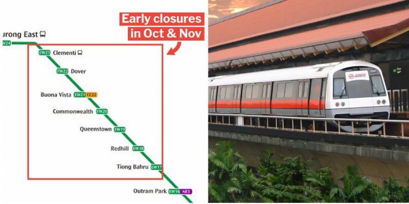 注意！10月11日起，East-West Line上的10个捷运站将在晚上11点提早关闭