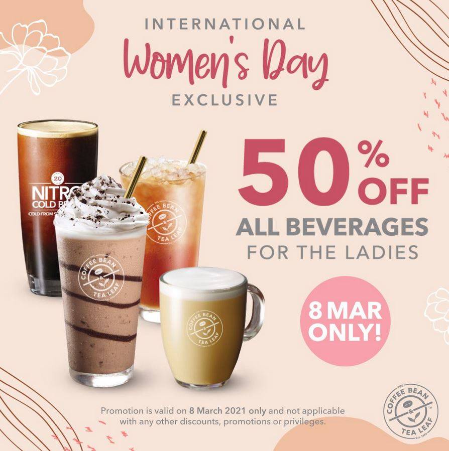庆祝38妇女节，Coffee Bean饮品全面半价50%