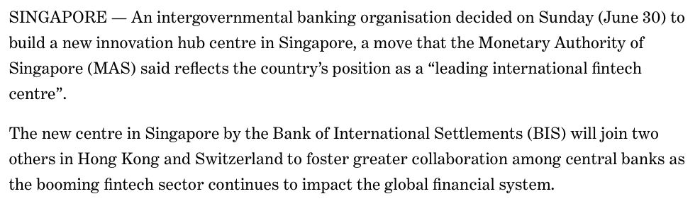 将在新加坡建立政府间中心，研究金融科技趋势