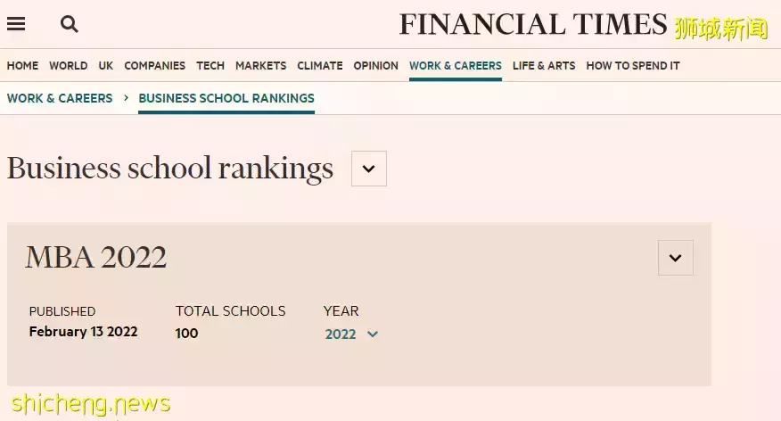 《金融時報》2022年全球MBA項目百強榜發布！新加坡多所大學名列前茅