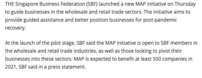 新加坡工商联合总会（SBF）推出MAP计划助批发零售贸易业者转型