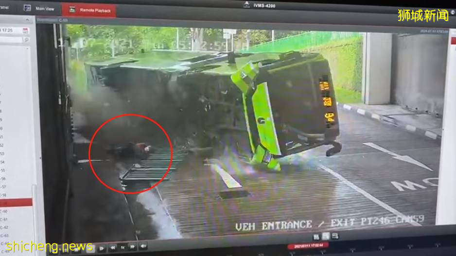 监控曝光!新加坡巴士坠落翻车这个人死里逃生,65岁司机被逮捕