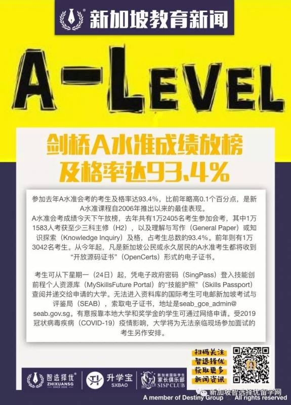 刚刚，2020年新加坡A水准放榜啦