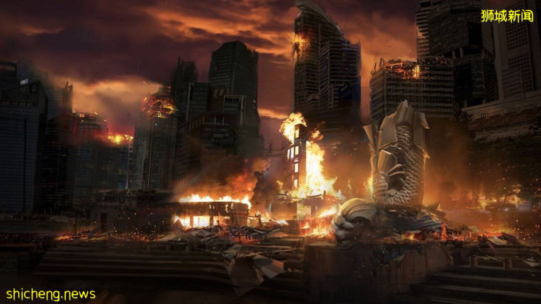 新加坡“遇襲”圖片遭瘋傳，驚現末日場景！魚尾獅斷頭、大樓被腰斬、市中心傾塌成廢墟