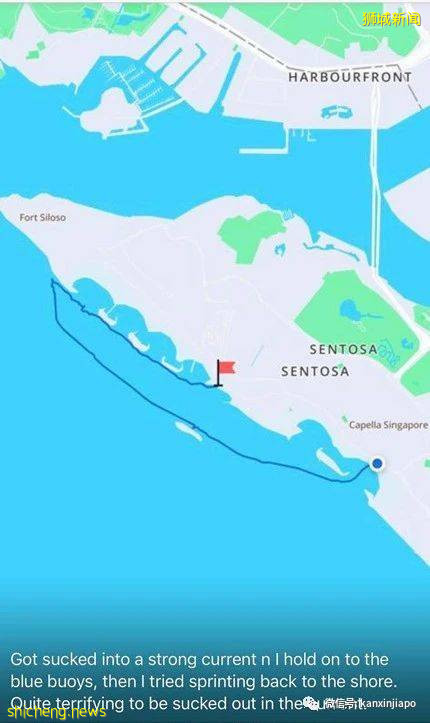 男子海里游泳遭洋流卷入，载浮载沉大半个圣淘沙
