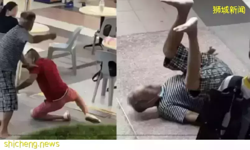 2阿叔咖啡店大打出手 白发叔跌到四脚朝天