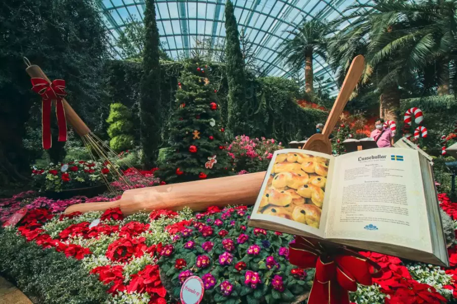 8米摩天轮、巨型糖果手杖、苹果圣诞马车...新加坡滨海湾花园变身圣诞村