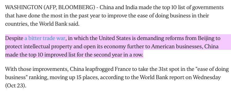 世界银行： 新加坡在营商便利性方面排名全球第二