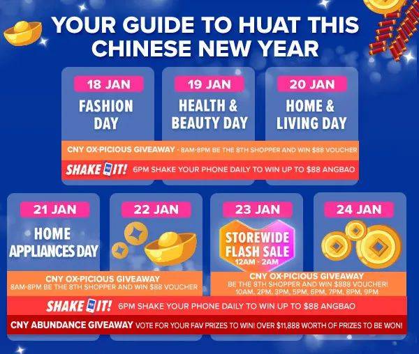 Lazada年貨節 1.17一1.24七天品牌專場特惠，全場最高S$888Voucher等你來領