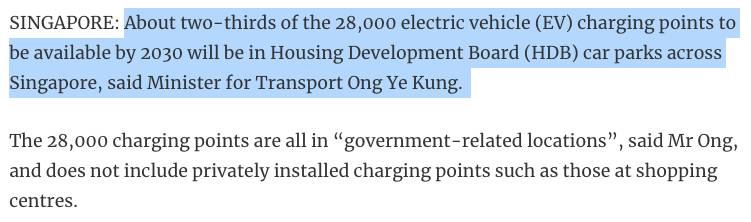 到2030年，新加坡需要的电动汽车充电点超过计划的28000个