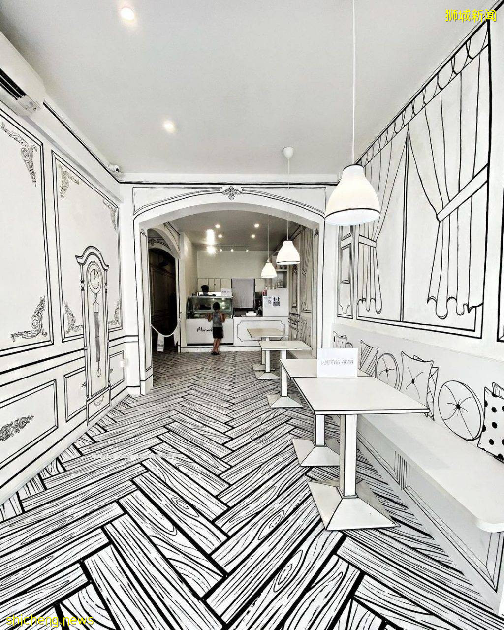 “Cafe Monochrome”首间2D黑白风咖啡馆🤩颠覆感官视觉、化身漫画人物,走进二次元异想世界💥