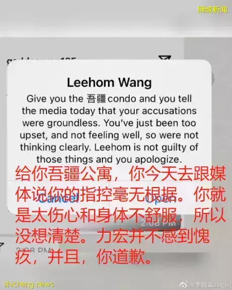 最新！李靓蕾曝光王力宏簡訊，送4億豪宅當封口費！徐若瑄：沒有對不起新加坡老公