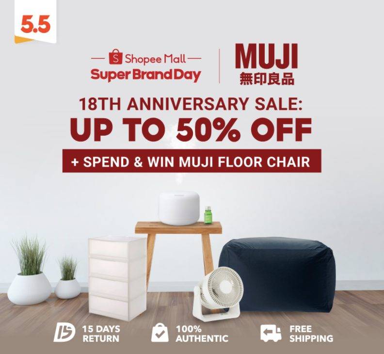 MUJI Shopee旗艦店正在進行周年大促活動!僅限4月21日一天!生活好物低至5折!還可以疊加使用Voucher,省上加省