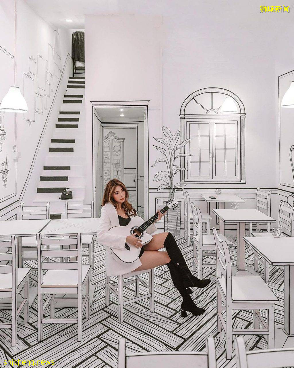 “Cafe Monochrome”首间2D黑白风咖啡馆🤩颠覆感官视觉、化身漫画人物,走进二次元异想世界💥