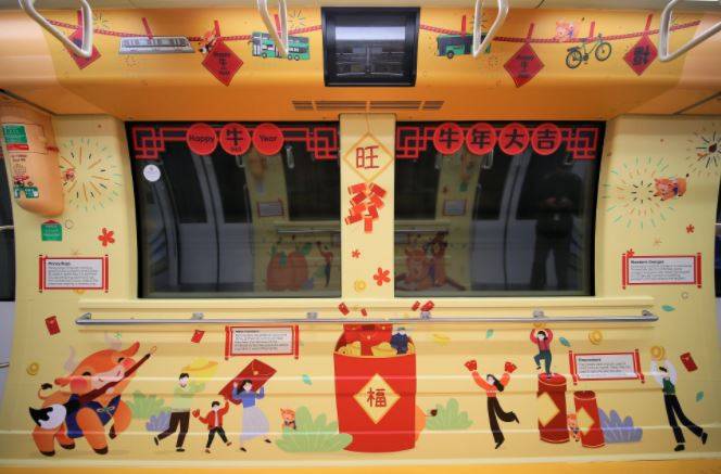 新加坡的地鐵，車站和公共巴士都已經裝飾完畢！牛年來啦