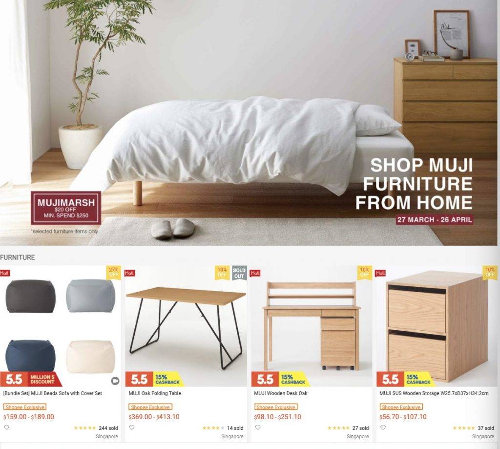 MUJI Shopee旗艦店正在進行周年大促活動!僅限4月21日一天!生活好物低至5折!還可以疊加使用Voucher,省上加省