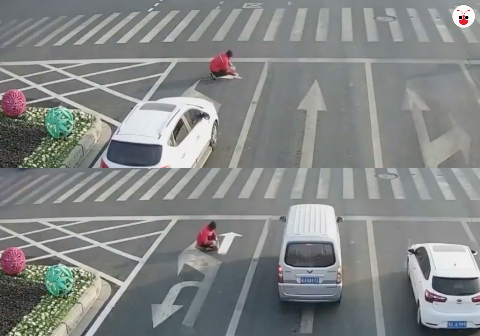 中国男子嫌回家路堵，索性自带油漆改标线