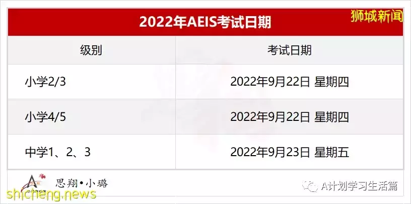 2022年新加坡國際生入學考試，AEIS 中學7月6日，AEIS 小學7月27日起申請