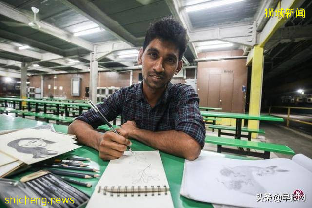 印度客工在新加坡隔离期间如何自学钢笔画