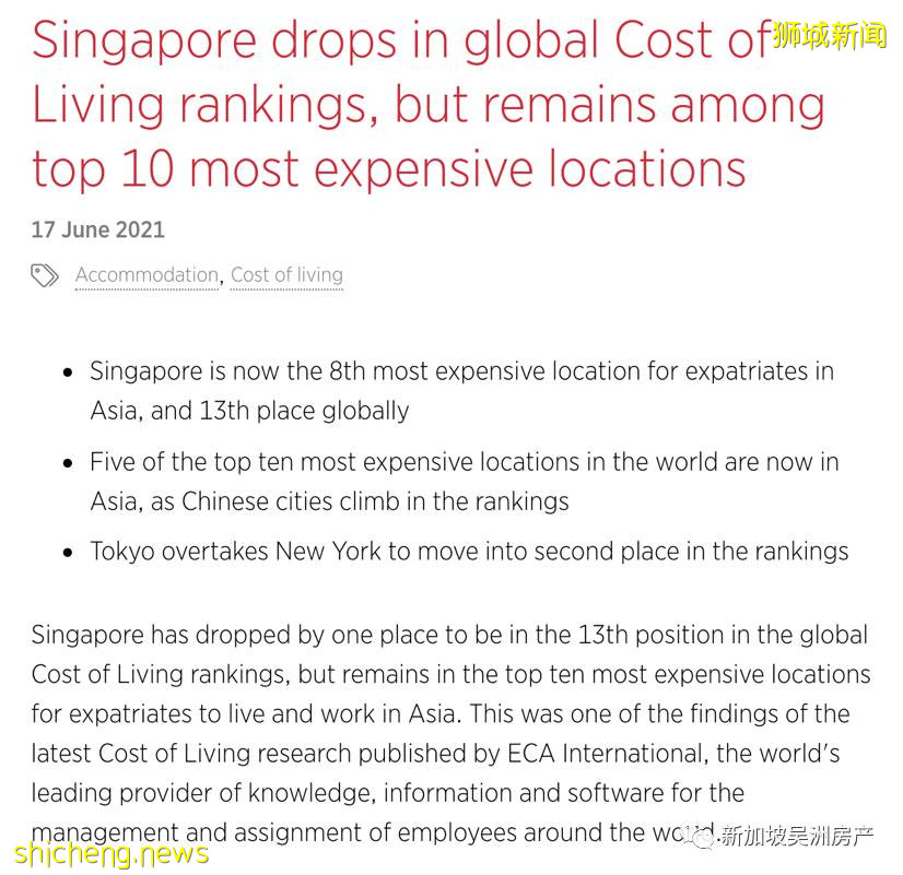2021年全球外派人员生活费最昂贵城市调查 新加坡位列13名