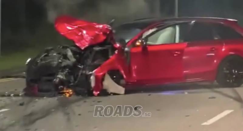 新加坡恐怖車禍!貨車跟奧迪馬路上競賽,被撞爛是它
