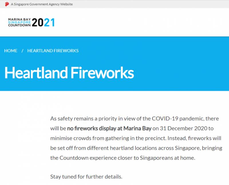 今年12月31日新加坡滨海湾将不会点燃跨年烟火,跨年倒数也将以另一种方式进行