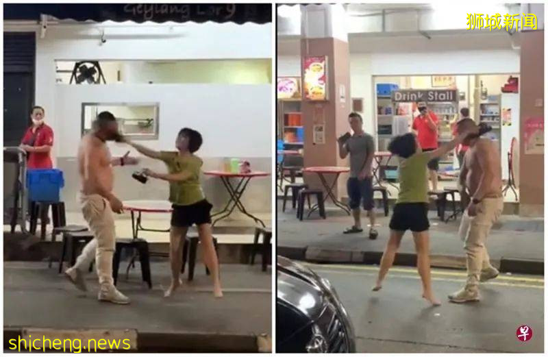 文身汉与娇小女郎芽笼街头大打出手 双双被捕