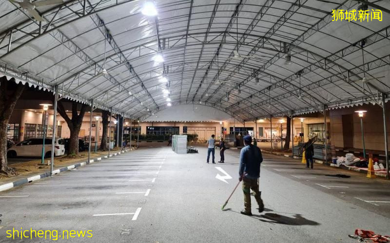 陈笃生医院关部分停车场 盖帐篷当检测站