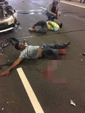 车祸下车查看被撞 撞断小腿掉路上