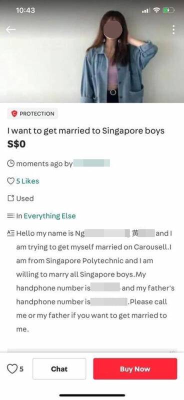 "愿嫁任何新加坡男生" 女郎遭恶搞 网上“被相亲” 