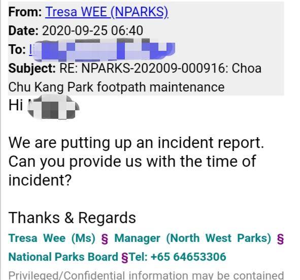 公园夜跑被绊倒，新加坡政府处理流程全记实