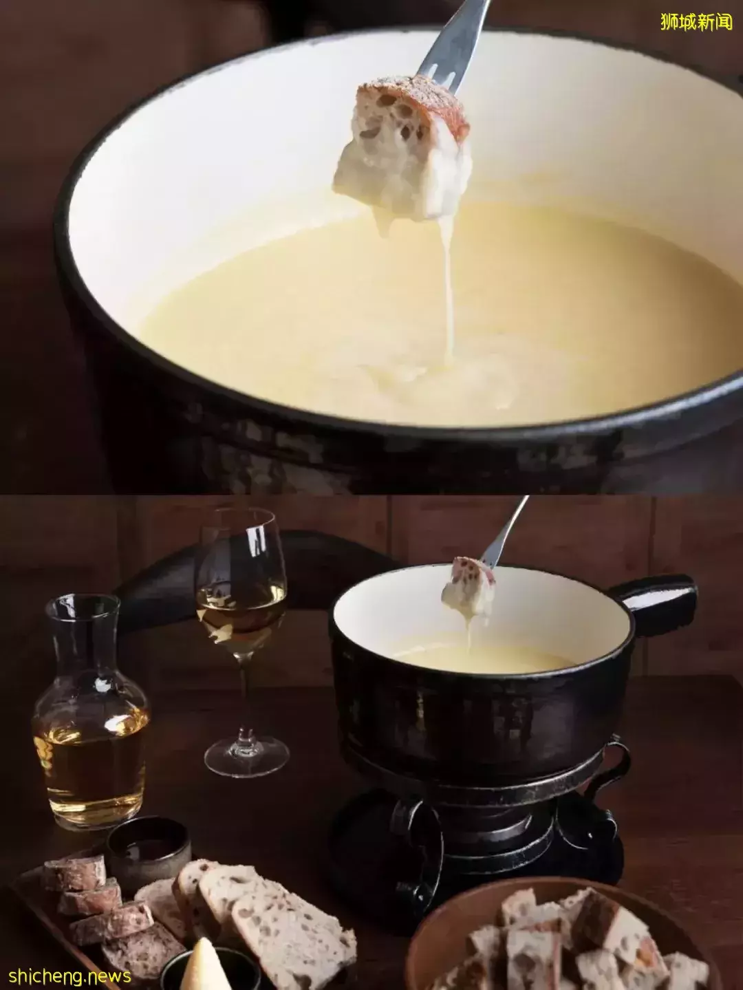 新加坡也能吃到会拉丝的瑞士芝士火锅啦!配上红酒和火腿,超满足