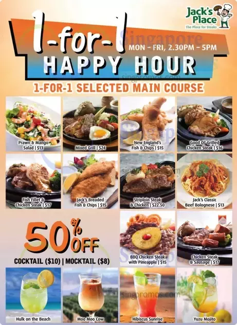 Jack’s Place 推出買1送1活動，而且還有半價Cocktails