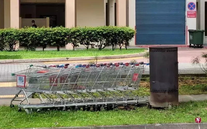 数十辆超市手推车被当成自家推车 组屋旁排排放