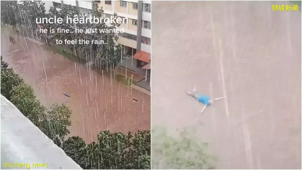 一本地安哥狂风暴雨中躺在路上, 只想“感受下雨”