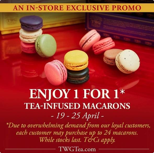 TWG马卡龙 全岛推出买1送1活动!到4月25日