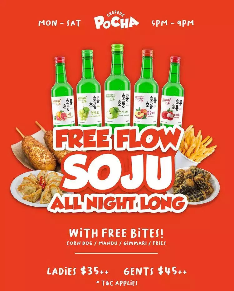 下班来这里小酌几杯!Chorong Pocha无限畅饮烧酒+免费韩式小吃,只需$35++😍