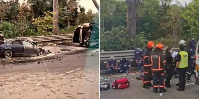 新加坡裕廊恐怖车祸！车头起火，十几个客工从翻车大巴中爬出