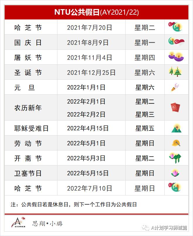 新加坡南洋理工大學年日曆(AY2021/22)