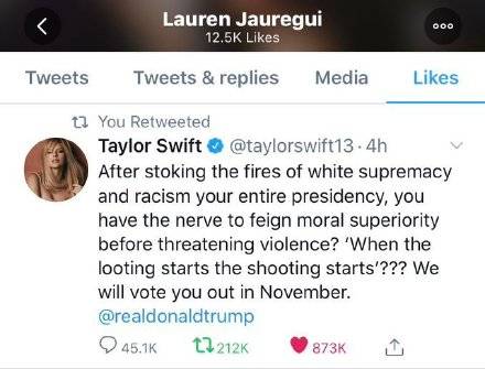 点赞超百万!就种族歧视问题,霉霉喊话特朗普“11月把你投下去”!