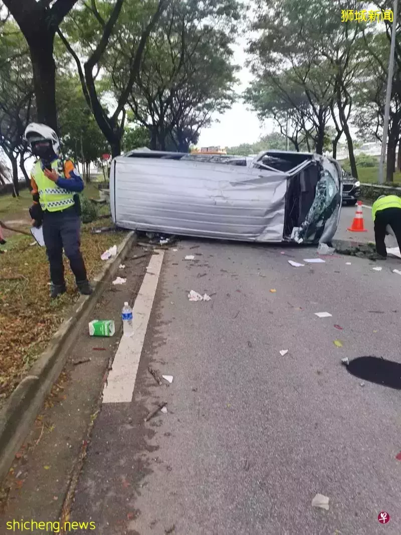 新加坡校車昨晨（7日）翻覆，疑駕駛失控，九人入院
