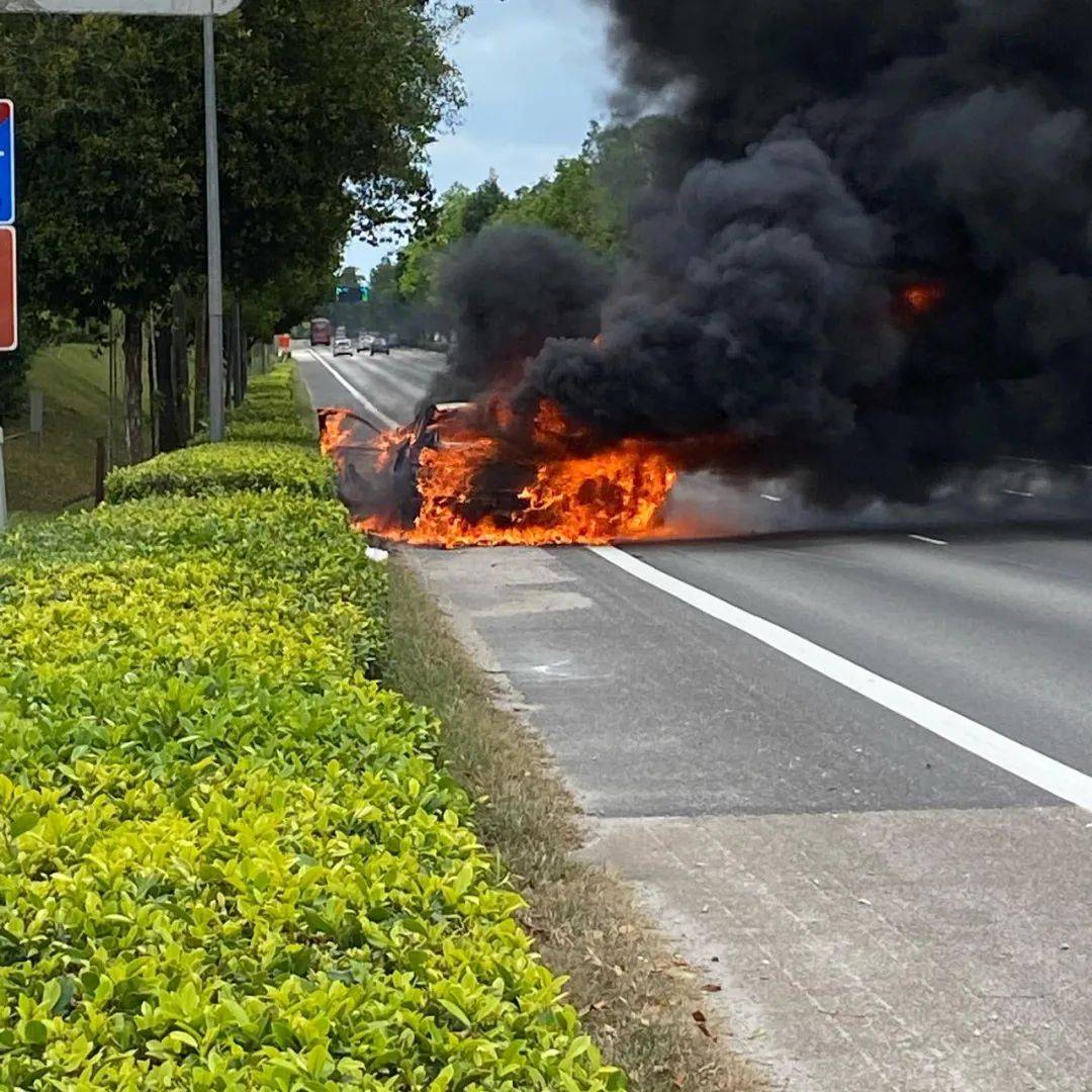 "早上，我的宝马在新加坡路上自燃了！烧成一堆废铁...”